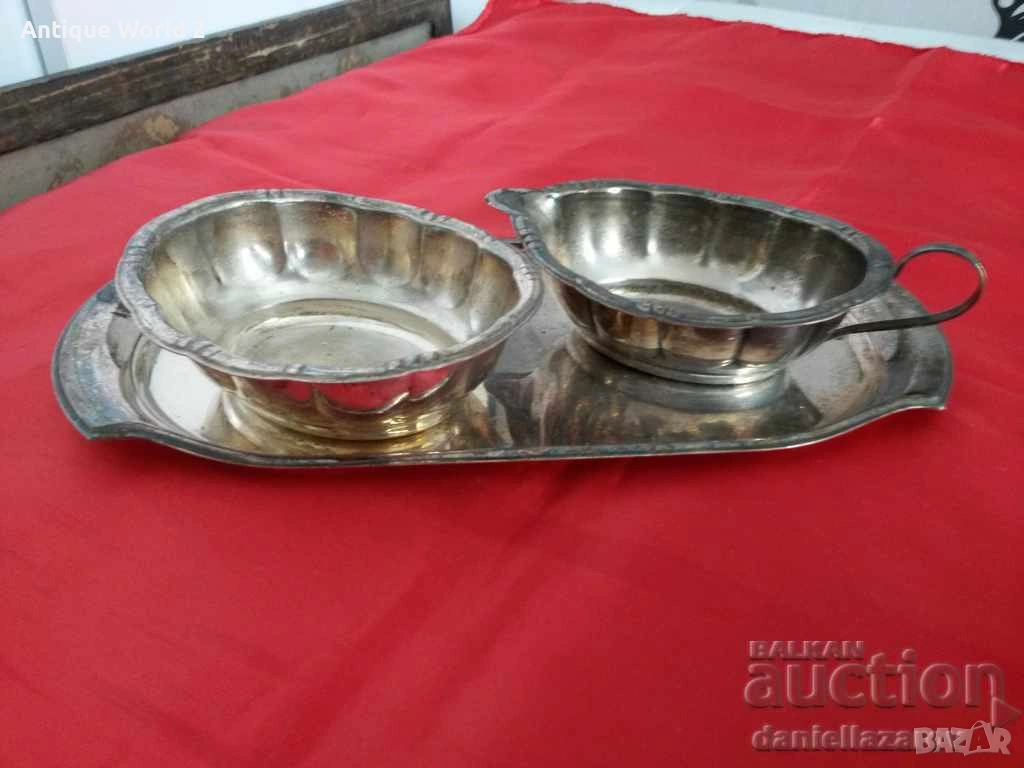 Стар ПОСРЕБРЕН АРТ ДЕКО Сет за Сосове, снимка 1