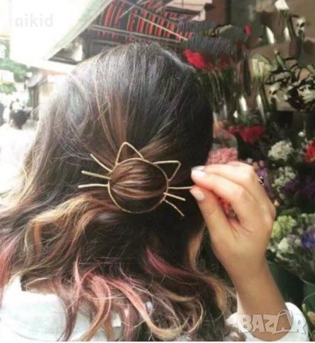 Коте шнола фиба с дупка за коса прическа кок, снимка 1