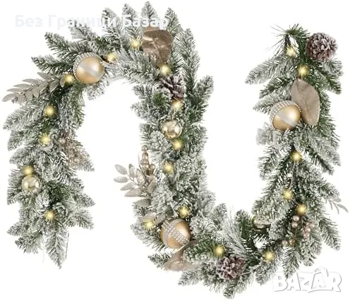 Нов Елегантен златно-бял LED гирлянд 183 см за коледна украса светлини за камина или врата, снимка 1