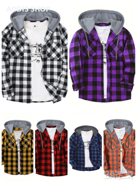 Ежедневни мъжки обикновени ризи (якета) с копчета и качулка, 6цвята - 023, снимка 1