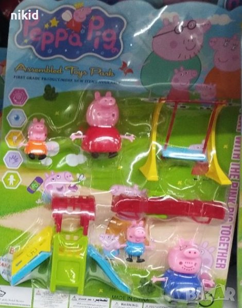 Peppa Pig Пепа Пиг и семейство на пързалка люлка парк пластмасови фигурки играчки украса торта игра, снимка 1