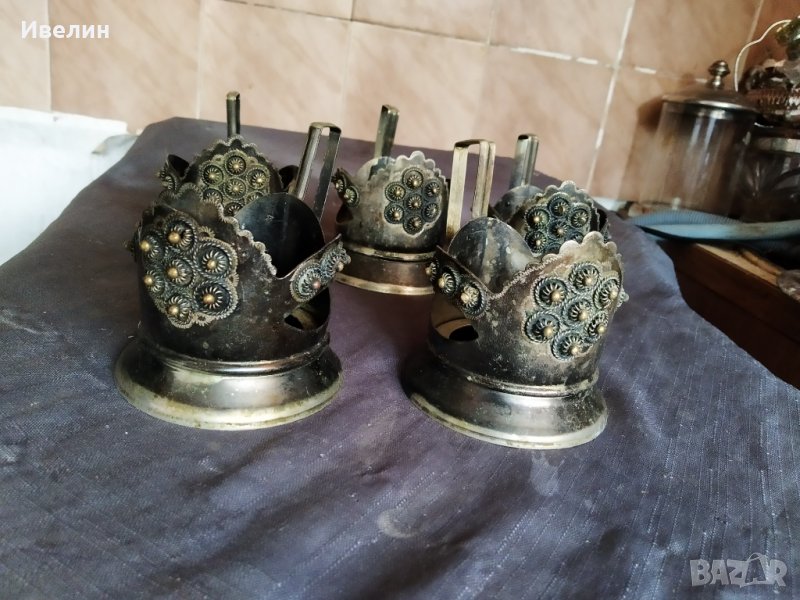 пет стари посребрени метални стакана, снимка 1