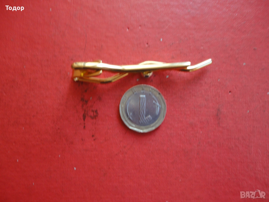 Луксозна позлатена игла щипка за вратовръзка 2, снимка 1