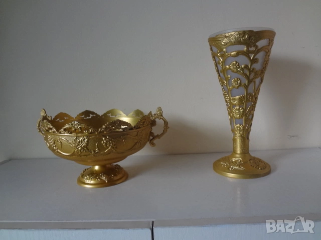 Метална ваза + метална купа, снимка 1