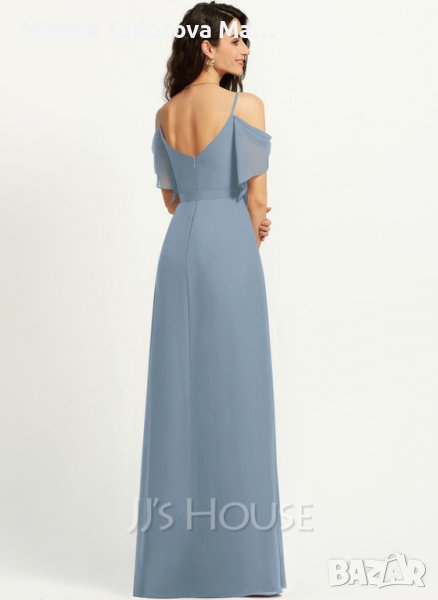 Абитуриентска рокля. А-силует V-образно деколте с дължина до пода с волани, разделена отпред. EU40 M, снимка 1