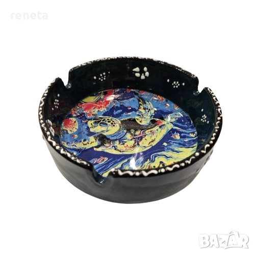 Пепелник костенурки, Керамичен, Черен, 11 см /диаметър, снимка 1