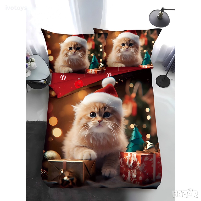 Двулицево коледно спално бельо, размер за приста (Реално изображение), 4 части - WS17367, снимка 1