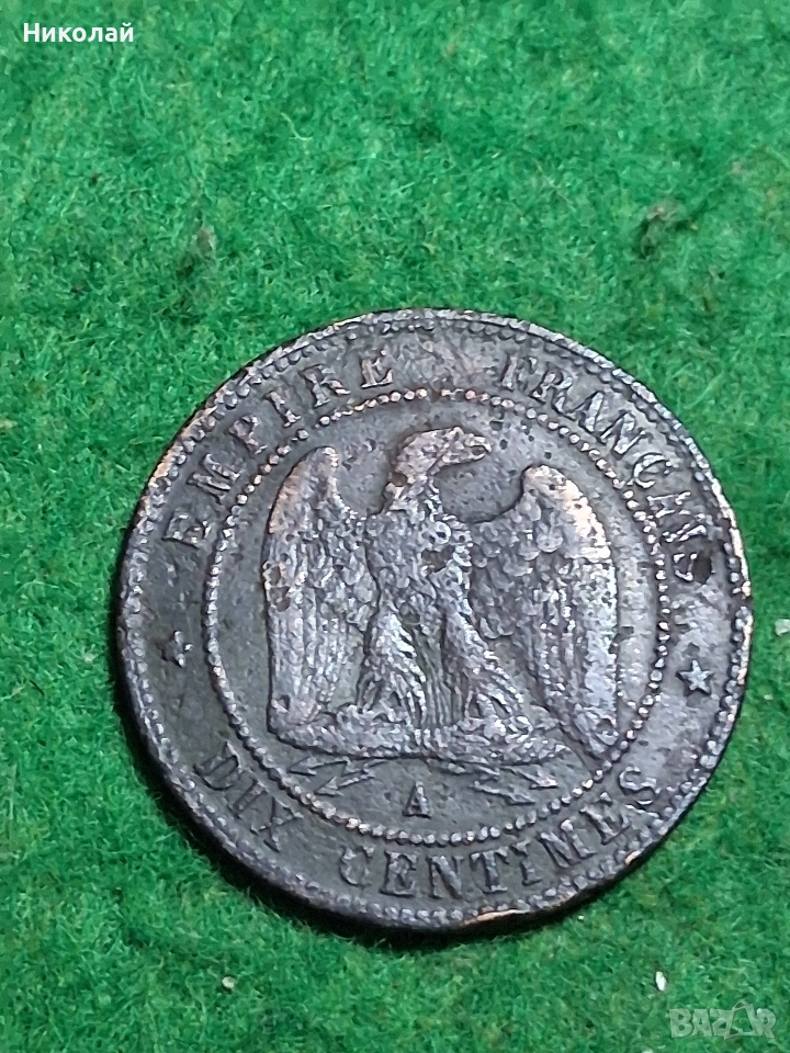 Монета 10 Сантима 1857 Франция Наполеон III, снимка 1