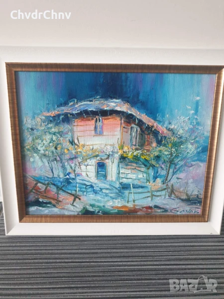 Димитър Генев 33x27см/малка българска картина масло върху платно/стара селска къща, снимка 1