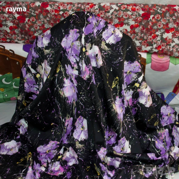 -40% Плат италиански памучен еластичен поплин принт цветя, снимка 1