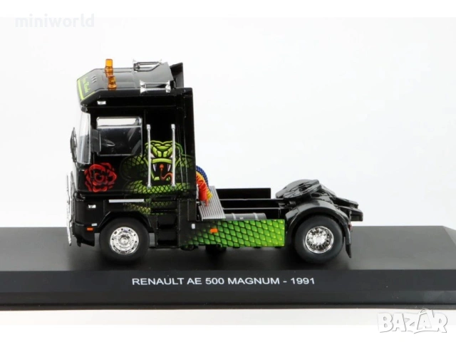 RENAULT AE 500 Magnum „Green Mamba“ влекач 1991 - мащаб 1:43 на Hachette моделът е нов в блистер, снимка 3 - Колекции - 51917523