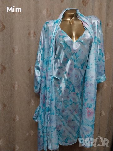 XL К-т Сатенен халат и нощница в синьо , снимка 5 - Нощници - 42393997