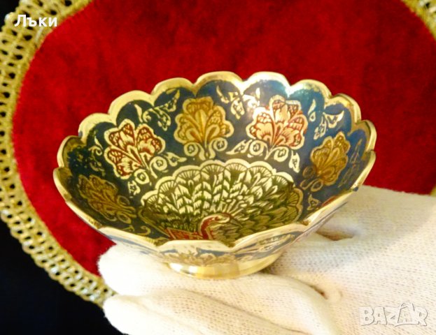 Бронзова купичка за ядки,паун,клетъчен емайл. , снимка 4 - Антикварни и старинни предмети - 37925130