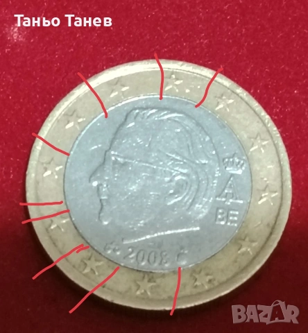 1Евро Белгия Алберт Втори. (2008г) Със напластяване