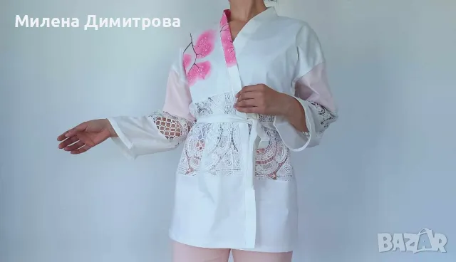 Ръчно рисувано сатенирано кимоно 