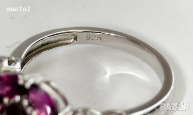 Прекрасен Сребърен 925 Пръстен с Родиево покритие и Натурални Родолити и Циркони!, снимка 4 - Пръстени - 48320503