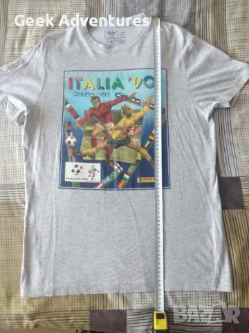 Мъжка Сива Тениска Panini Световно Футбол Размер M Italia 90 World Cup, снимка 5 - Тениски - 50052377