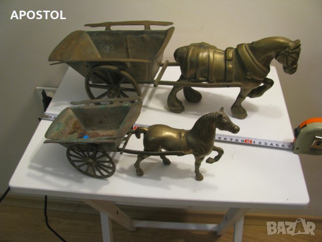 бронзов кон със каруца , снимка 3 - Антикварни и старинни предмети - 42380645