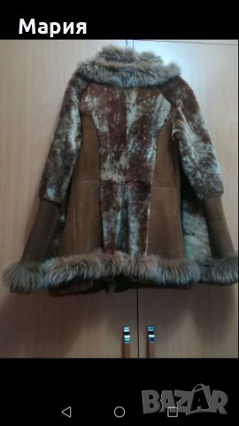  Ликсозен дамски кожух, палто от естествена овча кожа и Лисица , снимка 2 - Палта, манта - 34084083