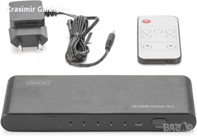 Digitus 4K HDMI превключвател, 5x1 (5x вход, 1x изход), Ultra HD с 60 Hz, Full 3D, HDCP 2.2, HDMI 2.