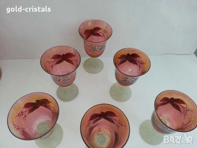 Ретро чаши Бохемия ръчно рисувани, снимка 5 - Антикварни и старинни предмети - 30385162