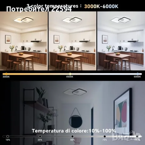 LED плафон 28 W димируем с дистанционно 3000-6500 K 50 см. - Черно/Бяло, снимка 5 - Лампи за таван - 55878164