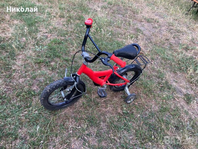 Детско колело + помощни колела , червен велосипед за момче с помощни колелета стойка за багажник, снимка 2 - Велосипеди - 42626955