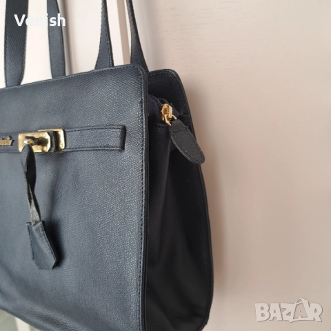 Синя кожена чанта и евро портмоне , снимка 3 - Чанти - 52175546