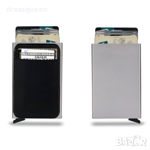 4047 СИВ  Портфейл и картодържател с бутон за автоматично изкачване на картите, снимка 2 - Портфейли, портмонета - 42148455