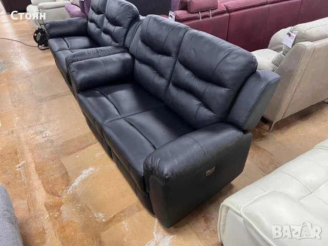 Черни кожени дивани две двойки с релаксиращ механизъм, снимка 10 - Дивани и мека мебел - 40751489