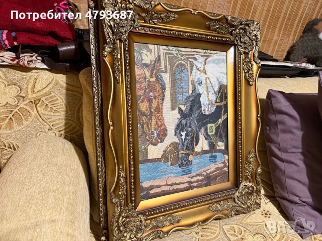 Гоблен коне на водопой, снимка 3 - Гоблени - 55982892