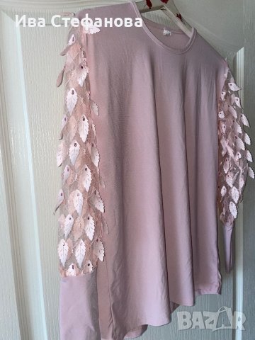 Разкошна памучна памук  бежова розова пепел от рози блуза 3D 3Д цветя , снимка 4 - Блузи с дълъг ръкав и пуловери - 42813046