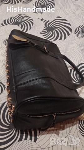 Дамска кожена черна чанта, снимка 3 - Раници - 25802666