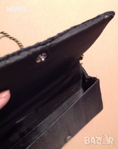 Нова малка дамска чанта за ръка портфейл черна велурена със златно, снимка 3 - Чанти - 37751153