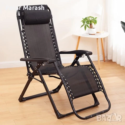 Шезлонг KraftWorld Lagos – Сгъваем, метален, с подлакътници и поставка, снимка 2 - Градински мебели, декорация  - 51066052