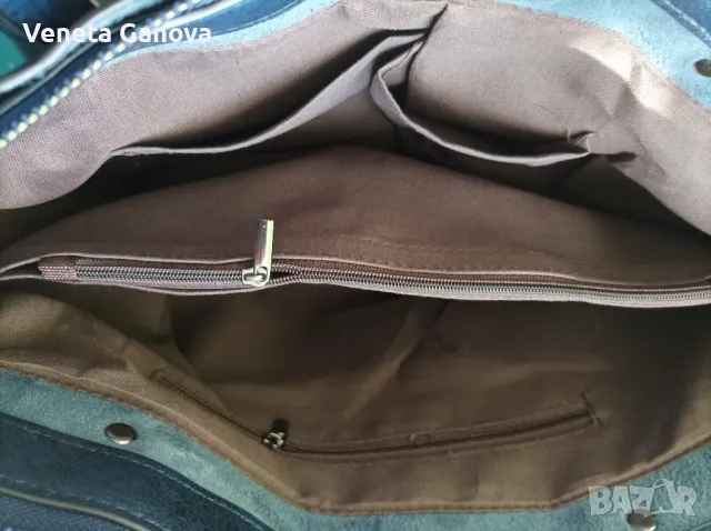 Голяма синя дамска чанта от екокожа , снимка 4 - Чанти - 47823790