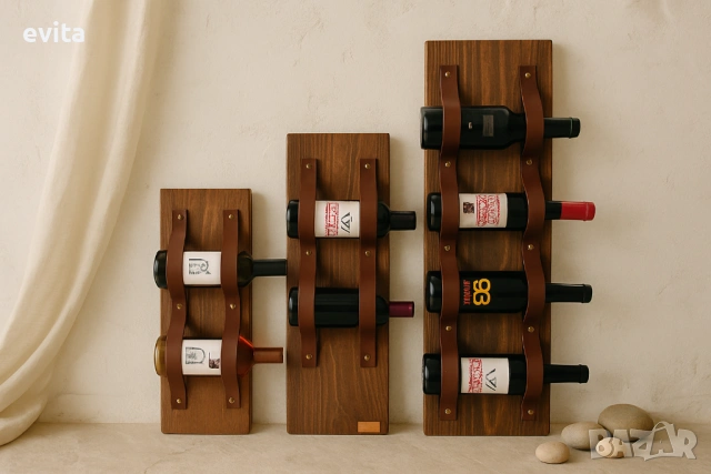 🌿Елегантна стойка за 2–10 бутилки вино – кожа или премиум въже, снимка 14 - Пана - 34273934