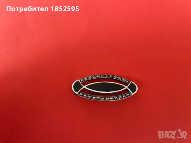 Сребърна брошка с черен Оникс