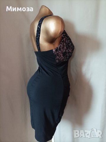 М Черна рокля на бюста с дантела с пайети , снимка 4 - Рокли - 37753933