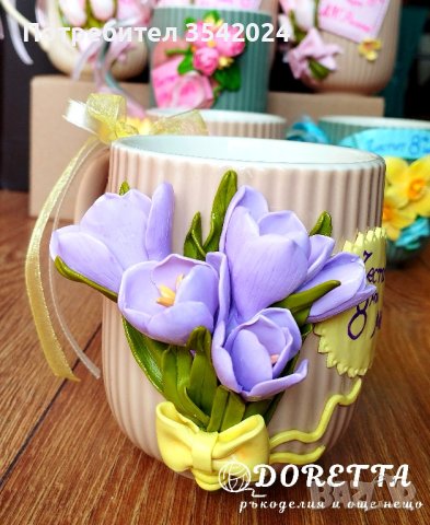 Чаши с декорация от полимерна глина, снимка 4 - Подаръци за жени - 44507288