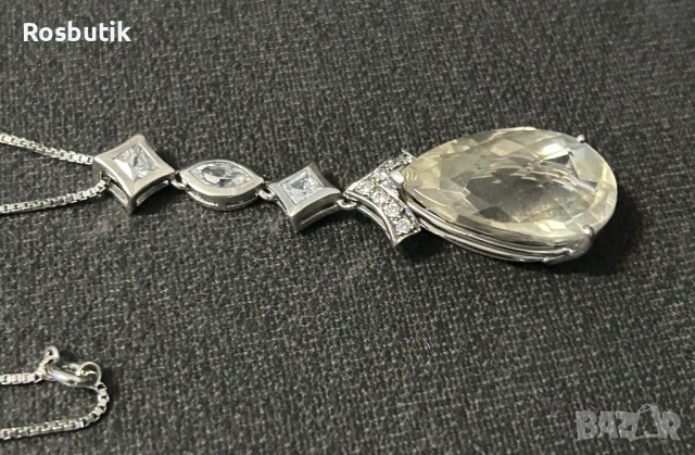 Луксозно сребърно колие с естествен камък цитрин и топази 