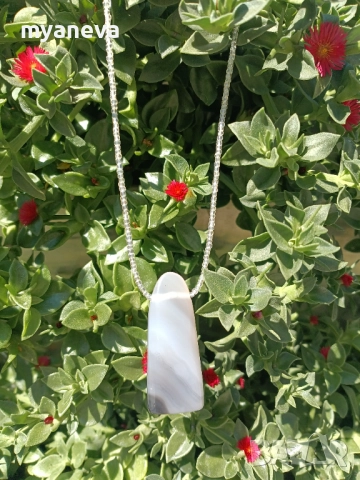 Елегантно колие с висулка от естествен камък , сив ахат, снимка 6 - Колиета, медальони, синджири - 51738180