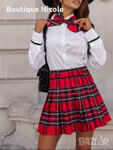 Къси плисирани поли в стилно каре  , снимка 1