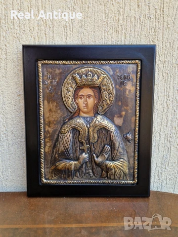 Красива антикварна сребърна икона със сертификат и маркировка 