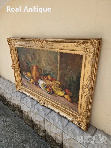 Изключителна огромна антикварна авторска майсторска картина масло върху платно , снимка 7 - Антикварни и старинни предмети - 50644642