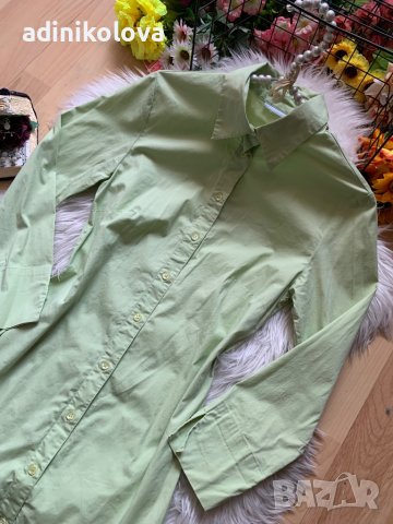 Зелена рокля тип риза, снимка 2 - Рокли - 42810814