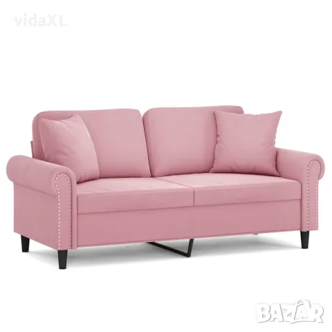 vidaXL 2-местен диван с декоративни възглавници розов 140 см кадифе（SKU: 3200948）