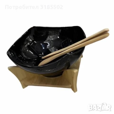 Елегантен сет за сервиране с купа и дървена поставка, снимка 3 - Прибори за хранене, готвене и сервиране - 51420648