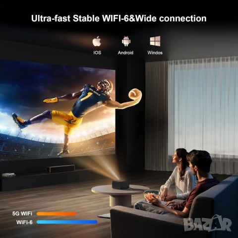 Смарт Проектор Jimveo E88 4K WiFi6 Netflix Dolby Auto Focus 30000LM - Чисто нов, снимка 5 - Плейъри, домашно кино, прожектори - 54129157