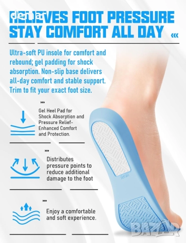 Удобни стелки, абсорбиращи ударите, стелки от мемори пяна за мъже и жени, 41-48, снимка 6 - Други стоки за дома - 51943515